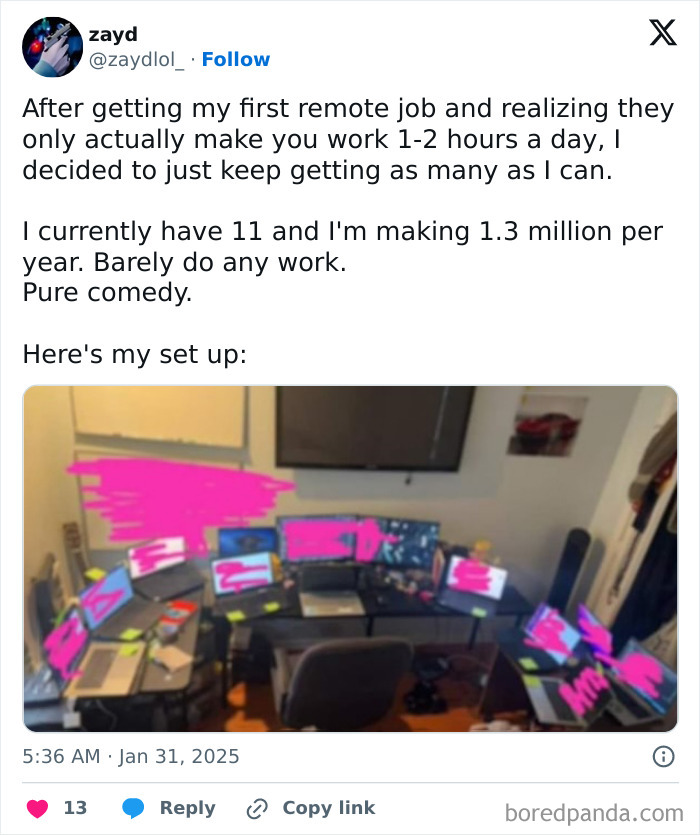 Multiple laptop setup in a home office illustrating one of the challenging parts of working in 2025.