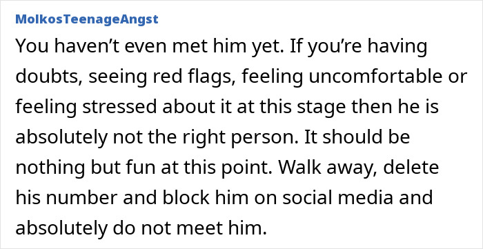 Screenshot of online advice about concerns on online date's behavior, highlighting worries about remembering social media posts.