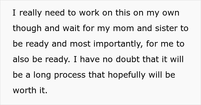 Text about personal growth and readiness reflecting on why a woman never got to study abroad and family limitations. Text about personal growth and readiness reflecting on why a woman never got to study abroad and family limitations.