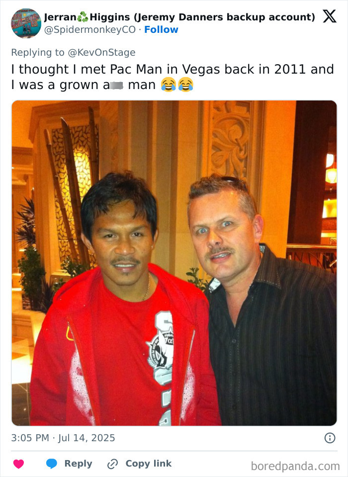 Man posing with a celebrity lookalike in a humorous photo shared online in the Johnny Derp collection of celebrity fails.