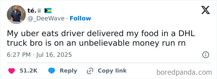 Social media post showing a food delivery mix-up, illustrating one of the nightmare parts of working in 2025.