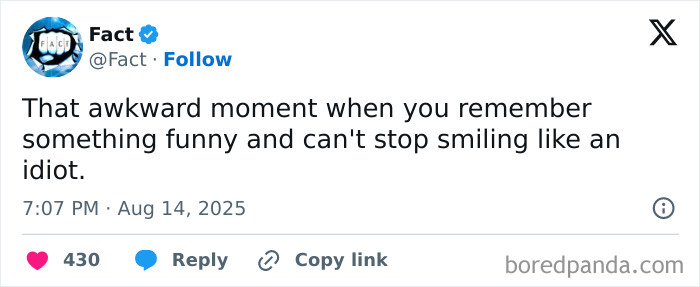 Tweet showing an awkward relatable moment, illustrating one of the specific moments in life that aren’t an original experience.