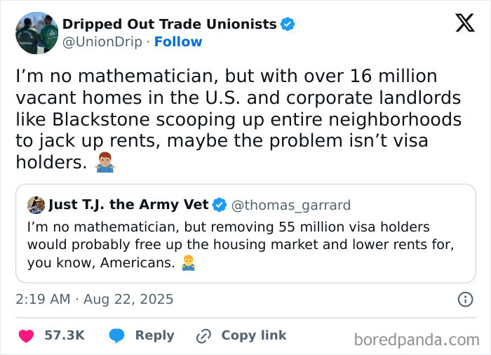 Twitter conversation debating housing market and rent prices, illustrating chaotic good actions and opinions on the issue.