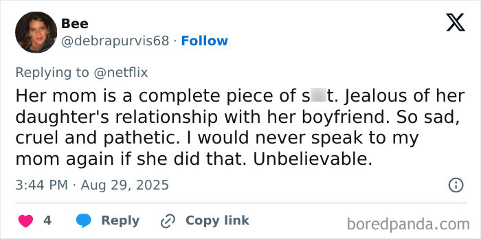 Tweet screenshot showing a user condemning a mom who catfished her daughter using the Lo nickname in threats.
