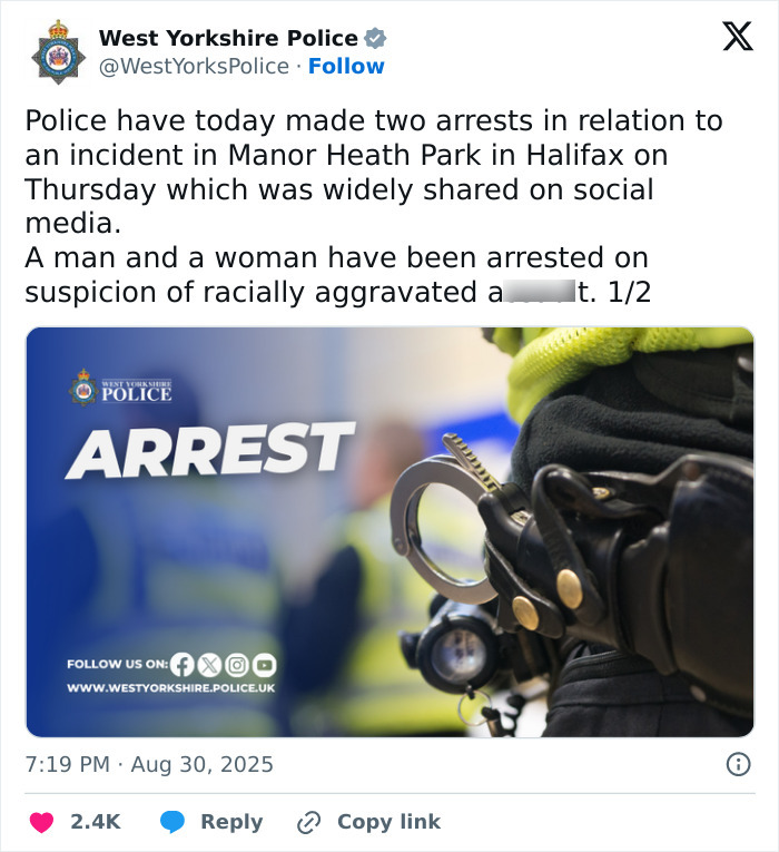 Police announcement of arrests related to racial assault against Filipino nurse in UK park with handcuffs in focus. Police announcement of arrests related to racial assault against Filipino nurse in UK park with handcuffs in focus.