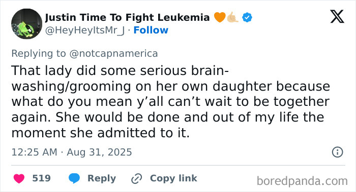 Screenshot of a tweet discussing mom who catfished her daughter using 'Lo' nickname in disturbing threats.