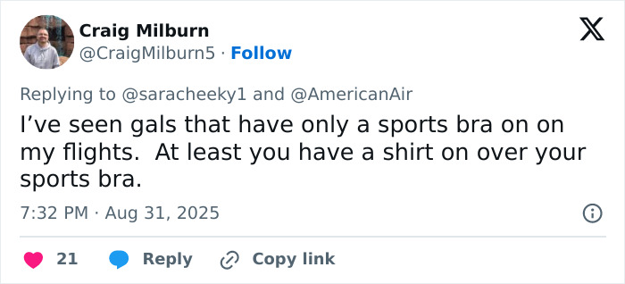 Tweet discussing flight attendant forcing model to button up, highlighting claims of big breasts discrimination on a flight.