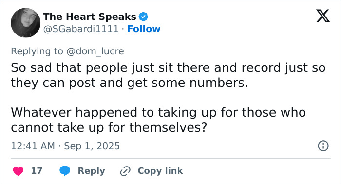 Twitter post expressing sadness over people recording an angry mob ambushes Walmart employee instead of intervening.