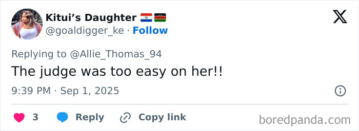 Tweet from Kitui&rsquo;s Daughter replying about a judge&rsquo;s decision, related to mom who catfished her daughter using Lo nickname in threats.