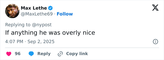 Tweet by Max Lethe replying to a post, commenting on Coldplay&rsquo;s Chris Martin political speech reaction in a viral concert moment.