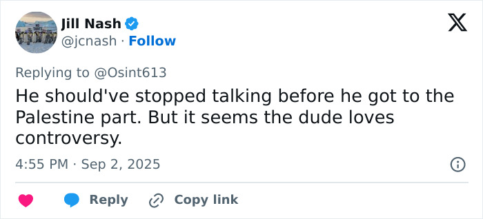 Tweet criticizing Coldplay&rsquo;s Chris Martin for his political speech during a concert, sparking fan backlash online.