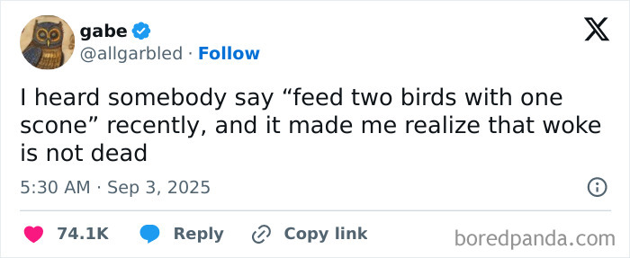 Screenshot of a funny tweet about a play on words, featured among the funniest tweets of September that made people laugh.