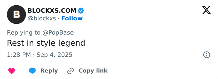 Tweet by BLOCKXS.COM paying tribute to legendary fashion designer Giorgio Armani following his passing, expressing condolences. Tweet by BLOCKXS.COM paying tribute to legendary fashion designer Giorgio Armani following his passing, expressing condolences.