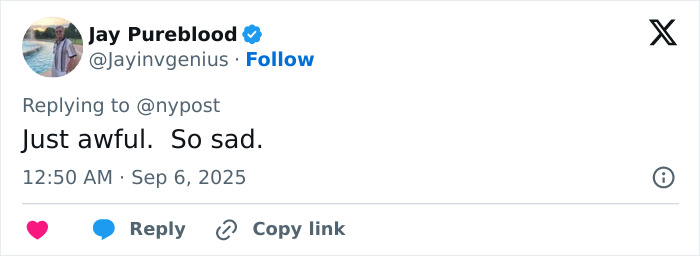 Tweet by Jay Pureblood responding to news with text expressing shock and sadness about a soul-crushing accidental tragedy. Tweet by Jay Pureblood responding to news with text expressing shock and sadness about a soul-crushing accidental tragedy.