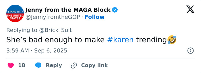 Screenshot of a tweet referencing Phillies Karen trending on social media with hashtag karen and laughing emoji.