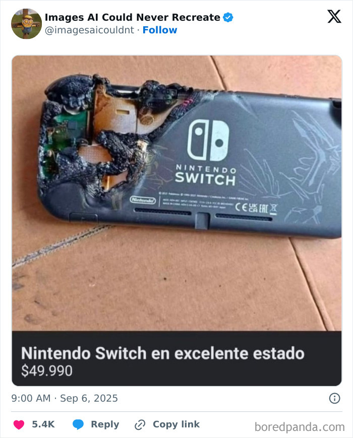Burnt and damaged Nintendo Switch being sold online as an unhinged item from strange things people thought they could sell.