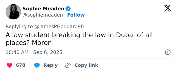 Screenshot of a tweet discussing a law student involved in a legal case in Dubai, mentioning the controversy. Screenshot of a tweet discussing a law student involved in a legal case in Dubai, mentioning the controversy.