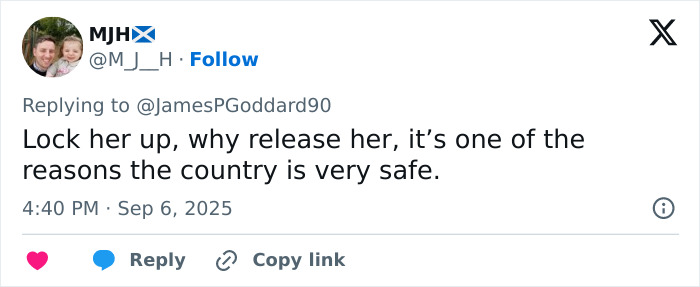 Tweet about locking up woman jailed for life in Dubai, referencing safety and release concerns. Tweet about locking up woman jailed for life in Dubai, referencing safety and release concerns.
