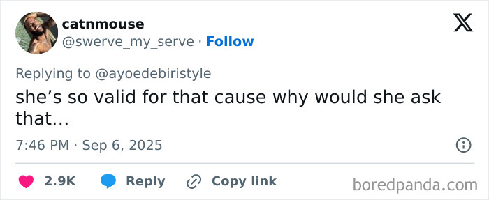 Tweet by user catnmouse replying to ayoedebiristyle, discussing Ayo Edebiri interview snub with Andrew Garfield and Julia Roberts.