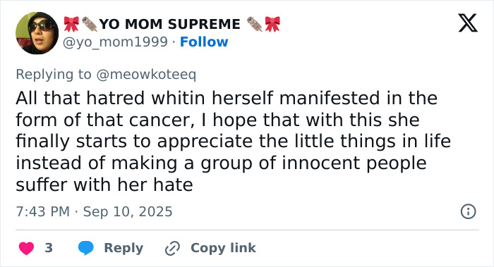 Tweet discussing cancer rumor and violent reactions related to J.K. Rowling, highlighting online hate and public response. Tweet discussing cancer rumor and violent reactions related to J.K. Rowling, highlighting online hate and public response.