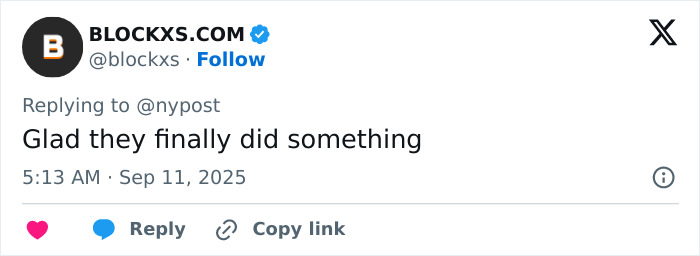 Tweet from BLOCKXS.COM commenting on Charlie Kirk remarks after Utah tragedy, mentioning commentator fired hours later.