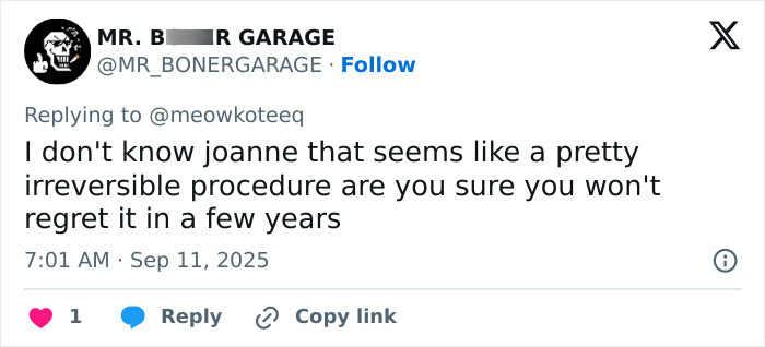 Screenshot of a Twitter reply questioning irreversible procedure amid J.K. Rowling team cancer rumor and violent reactions. Screenshot of a Twitter reply questioning irreversible procedure amid J.K. Rowling team cancer rumor and violent reactions.