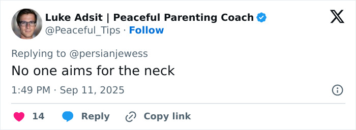Tweet from Luke Adsit discussing shooting, with text no one aims for the neck and timestamp September 11, 2025.