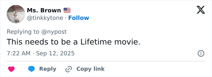 Tweet by Ms. Brown reacting to husband's final texts to wife after he faked his own passing to be with mistress.