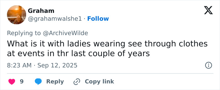 Tweet by Graham questioning ladies wearing see-through clothes at recent events, referencing fashion trends and public reactions.