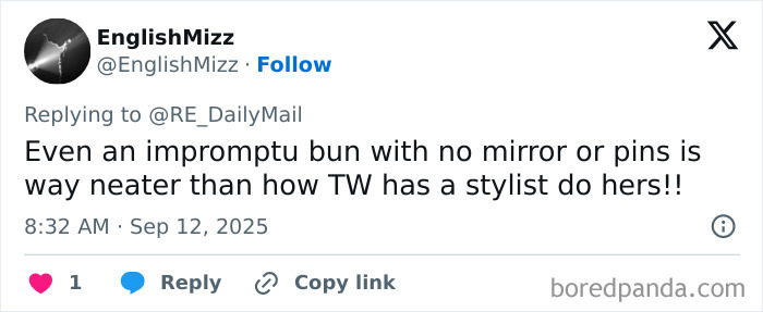 Twitter post praising Kade Middleton's no-hairband perfect bun trick, highlighting its neatness and ease. Twitter post praising Kade Middleton's no-hairband perfect bun trick, highlighting its neatness and ease.