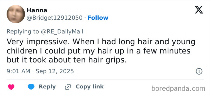 Twitter user praising Kade Middleton's no-hairband perfect bun trick for quick and easy hair styling without grips. Twitter user praising Kade Middleton's no-hairband perfect bun trick for quick and easy hair styling without grips.