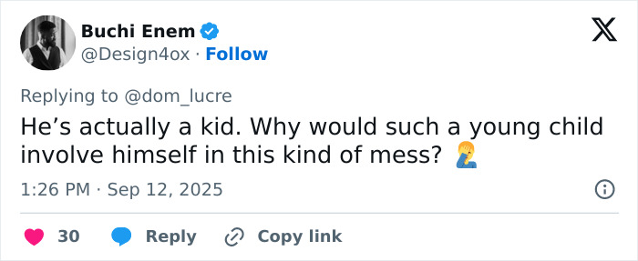 Screenshot of a tweet discussing the involvement of a young child in the Charlie Kirk assassin capture case. Screenshot of a tweet discussing the involvement of a young child in the Charlie Kirk assassin capture case.