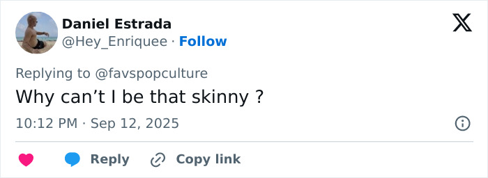 Comment on social media expressing a desire to be as skinny as Lily Collins amid the era of extreme thinness concerns.