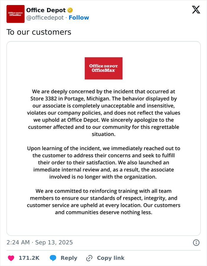 Office Depot Fires 'Insensitive' Staffer After Refusing To Print Charlie Kirk Vigil Poster