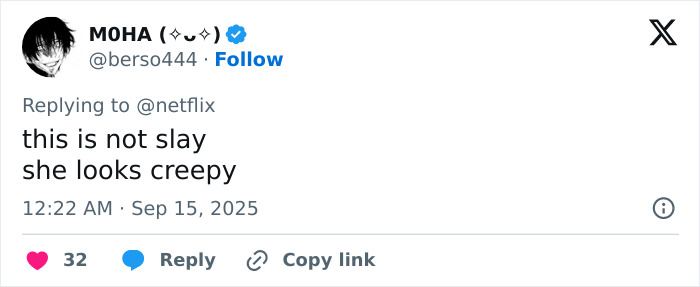 Tweet criticizing Jenna Ortega's risky diamond-encrusted look at the 2025 Emmys, calling it creepy instead of slay. Tweet criticizing Jenna Ortega's risky diamond-encrusted look at the 2025 Emmys, calling it creepy instead of slay.