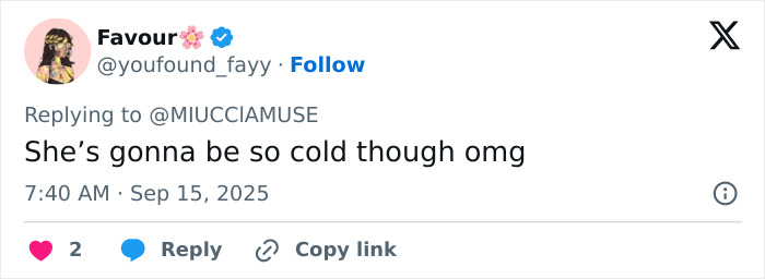 Screenshot of a tweet reacting to Jenna Ortega's risky diamond-encrusted look at the 2025 Emmys event. Screenshot of a tweet reacting to Jenna Ortega's risky diamond-encrusted look at the 2025 Emmys event.