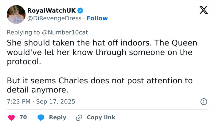 Screenshot of a Twitter comment mocking the First Lady's outfit in the UK, mentioning attention to protocol and detail. Screenshot of a Twitter comment mocking the First Lady's outfit in the UK, mentioning attention to protocol and detail.