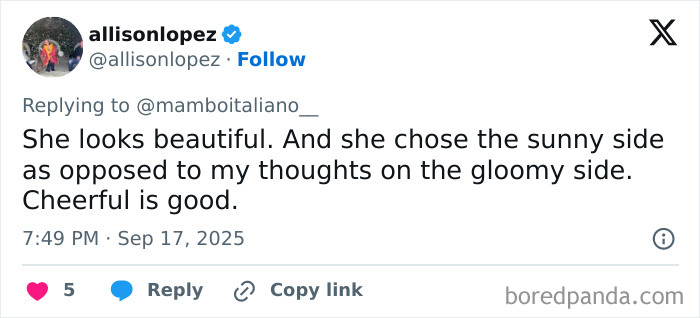 Tweet by allisonlopez praising Melania Trump’s optical illusion dress from Windsor banquet, sparking color debate among fans. Tweet by allisonlopez praising Melania Trump’s optical illusion dress from Windsor banquet, sparking color debate among fans.