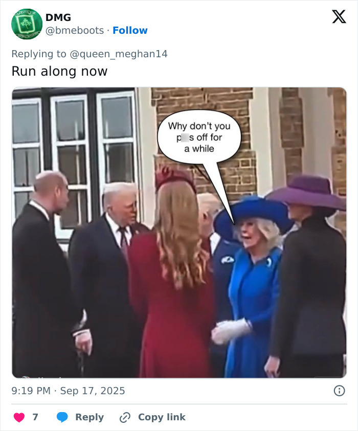 Queen Camilla making an awkward gesture toward Kate Middleton during a public event at the Trump visit.
