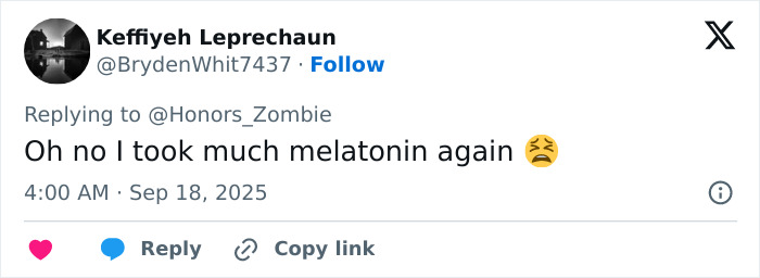Tweet from Keffiyeh Leprechaun humorously mentioning melatonin, related to First Lady's outfit in the UK being mocked online. Tweet from Keffiyeh Leprechaun humorously mentioning melatonin, related to First Lady's outfit in the UK being mocked online.