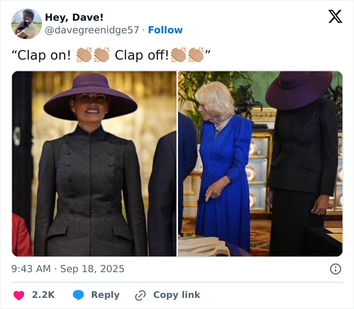 Melania Trump wearing a dark outfit and large hat during a UK visit, outfit sparking brutal public mockery. Melania Trump wearing a dark outfit and large hat during a UK visit, outfit sparking brutal public mockery.