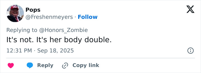 A social media user comments on Melania Trump body double conspiracy following her meeting with the British Royal Family.