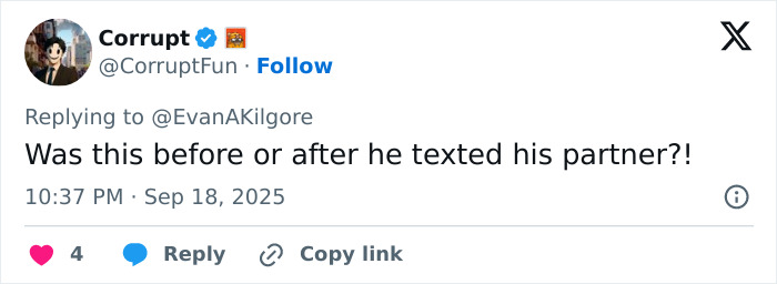 Screenshot of a social media reply discussing a timeline related to Tyler Robinson and the Kirk crime case.