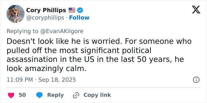 Screenshot of a tweet discussing Candace Owens claims with an exclusive photo related to Tyler Robinson and the Kirk crime theory.