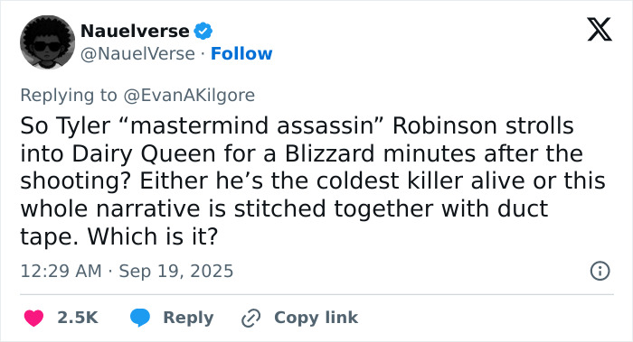 Tweet discussing Tyler Robinson and the Kirk crime, related to Candace Owens' exclusive photo claim.