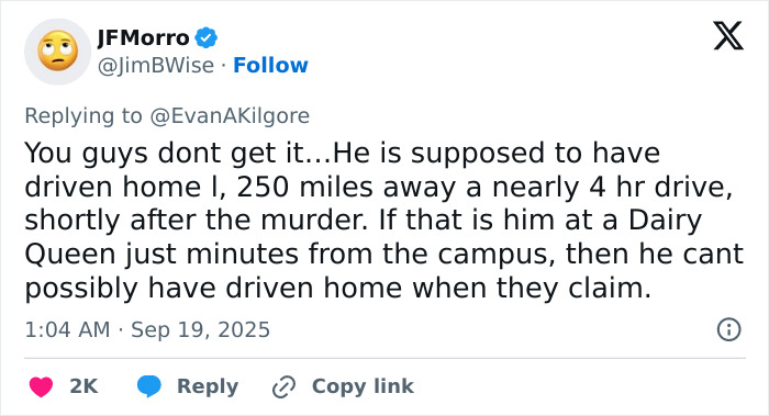 Tweet discussing Candace Owens claims about an exclusive photo of Tyler Robinson related to Kirk crime timeline.