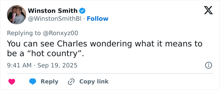 Screenshot of a tweet discussing King Charles&rsquo; body language showing subtle signs of impatience during Trump&rsquo;s state visit.