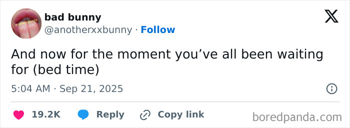 Funny tweet from September 2025 with 19.2K likes, part of the funniest tweets that made people laugh the most.