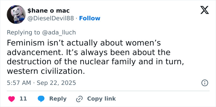 Screenshot of a Twitter debate discussing feminism and its impact amid viral claims involving Erika Kirk at Charlie's funeral.
