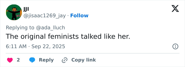 Screenshot of a social media comment about feminists, related to heated debate on Erika Kirk and the feminist movement.